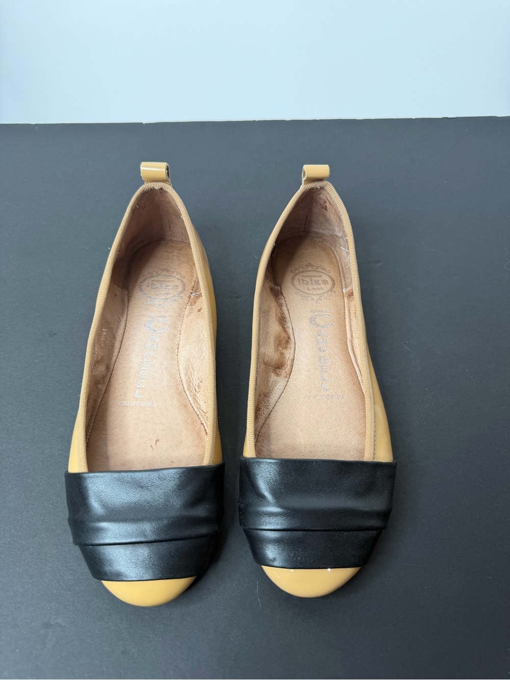 Jeffrey Campbell Two-Tone Black and Tan Slip-On Flats